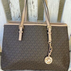 MICHAEL KORS Jet Set Travel Large Signature Tote Brown MK Logo